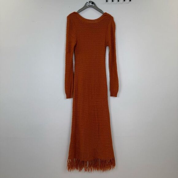 Pamela Love Fringe Burnt Orange Rust Long Sleeves Sweater Dress S 🪷 - Picture 6 of 13